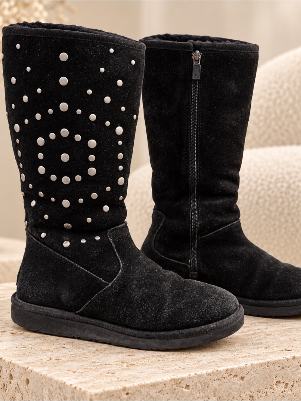 UGG Black Studded Suede Mid-Calf Boots